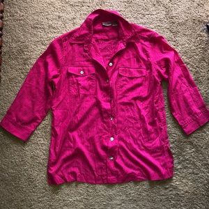 chico’s red violet button down long sleeve shirt